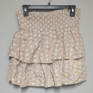 Tan and White Tiered Bubble Mini Skirt
